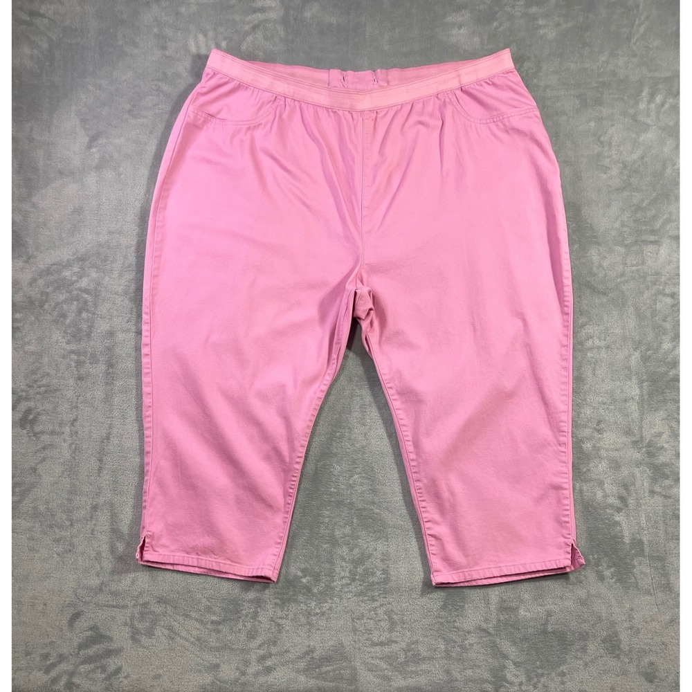 Vintage Pink Capri Pants Women 26 High Rise Elastic Waist Cropped Trousers Slits